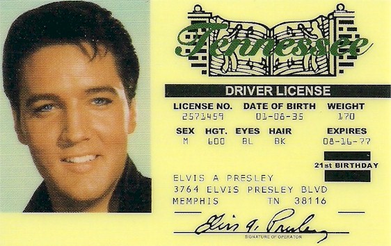 Elvis Presley Tennessee Novelty ID Card