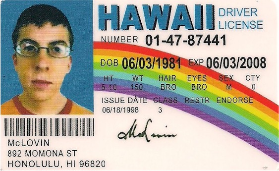 McLovin Hawaii Novelty ID Card