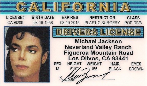 Michael Jackson California Novelty ID Card