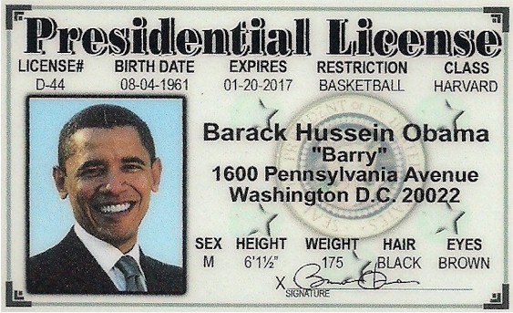 Obama Presidential License Novelty ID Card